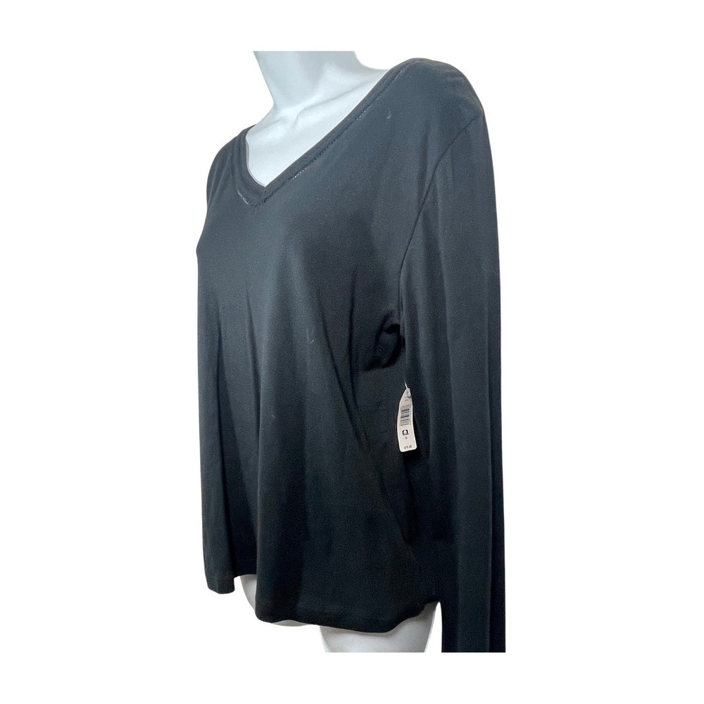 JK Intimates Womens XL Black 100% Cotton Long Sleeve V-Neck Top NWT comfy